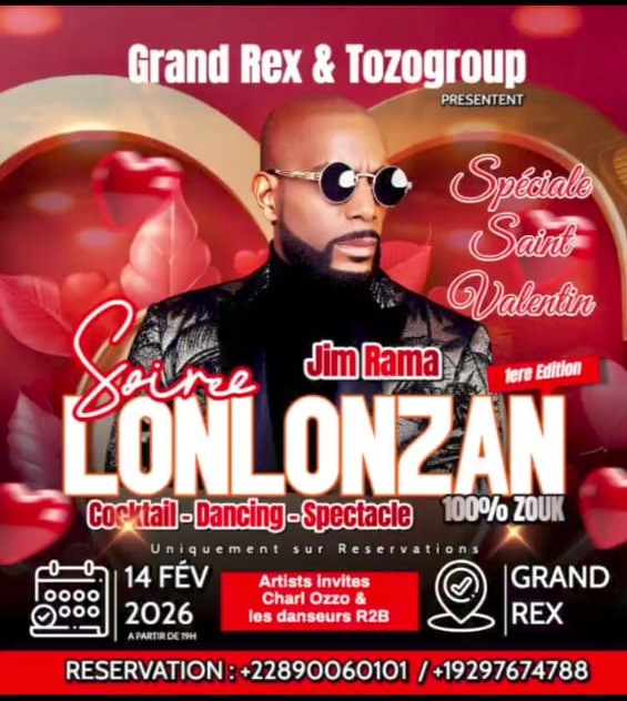 Saint-Valentin 2026 : « LONLONZAN », une soirée dédiée à l’amour au Grand Rex de Lomé
